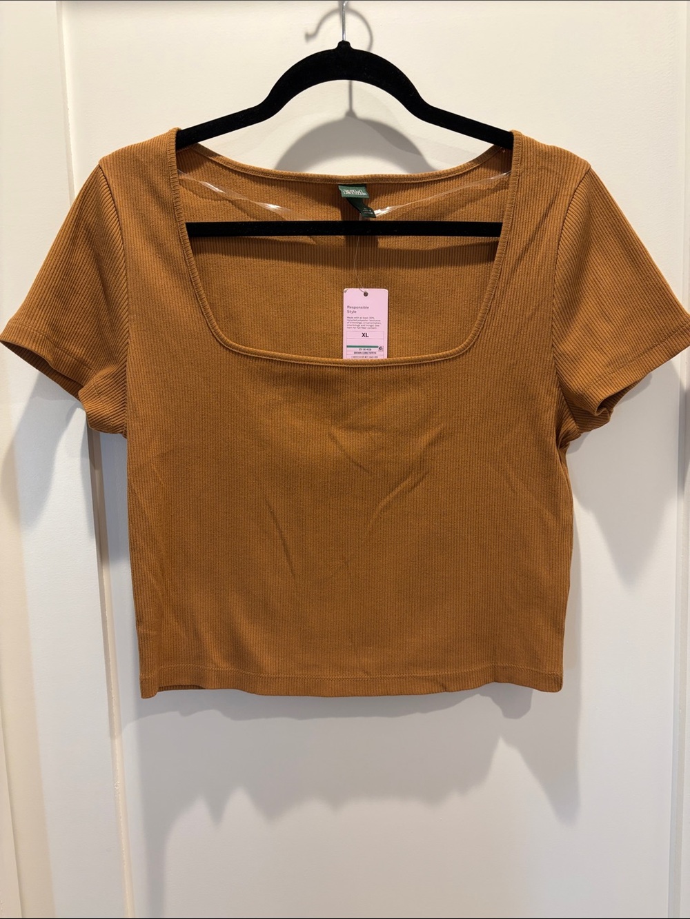 wild fable Ribbed Square-Neck Crop Top - Cork Brown